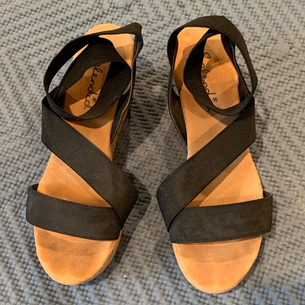 Splendid black ankle wrap wedges